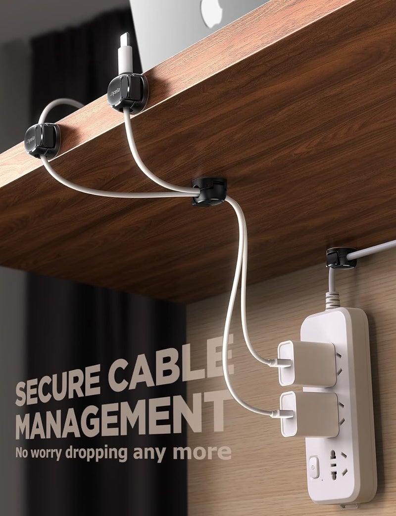 Chfeila 16Pack Cord Organizer [Dual Spring & Clasp, Max Secure] Cable Clips - Cord Holder, Desk Cable Management, Adhesive Phone Charging Wire Holder for Nightstand/Car/Wall, Office Accessory - Black - Image 5